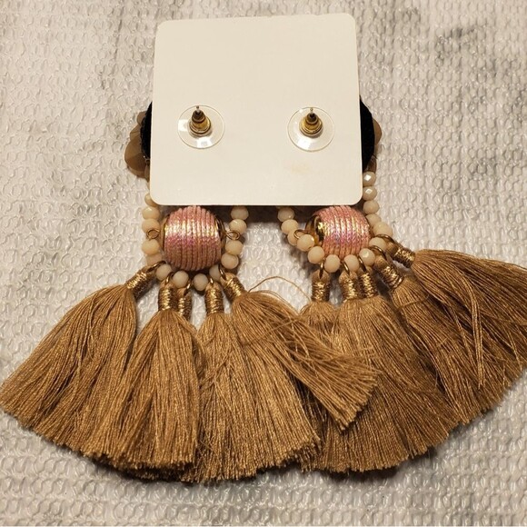 Allie Beads Brown Beaded Sequin Tassel Fringe Statement Earrings Boho NEW NWT - Picture 4 of 5
